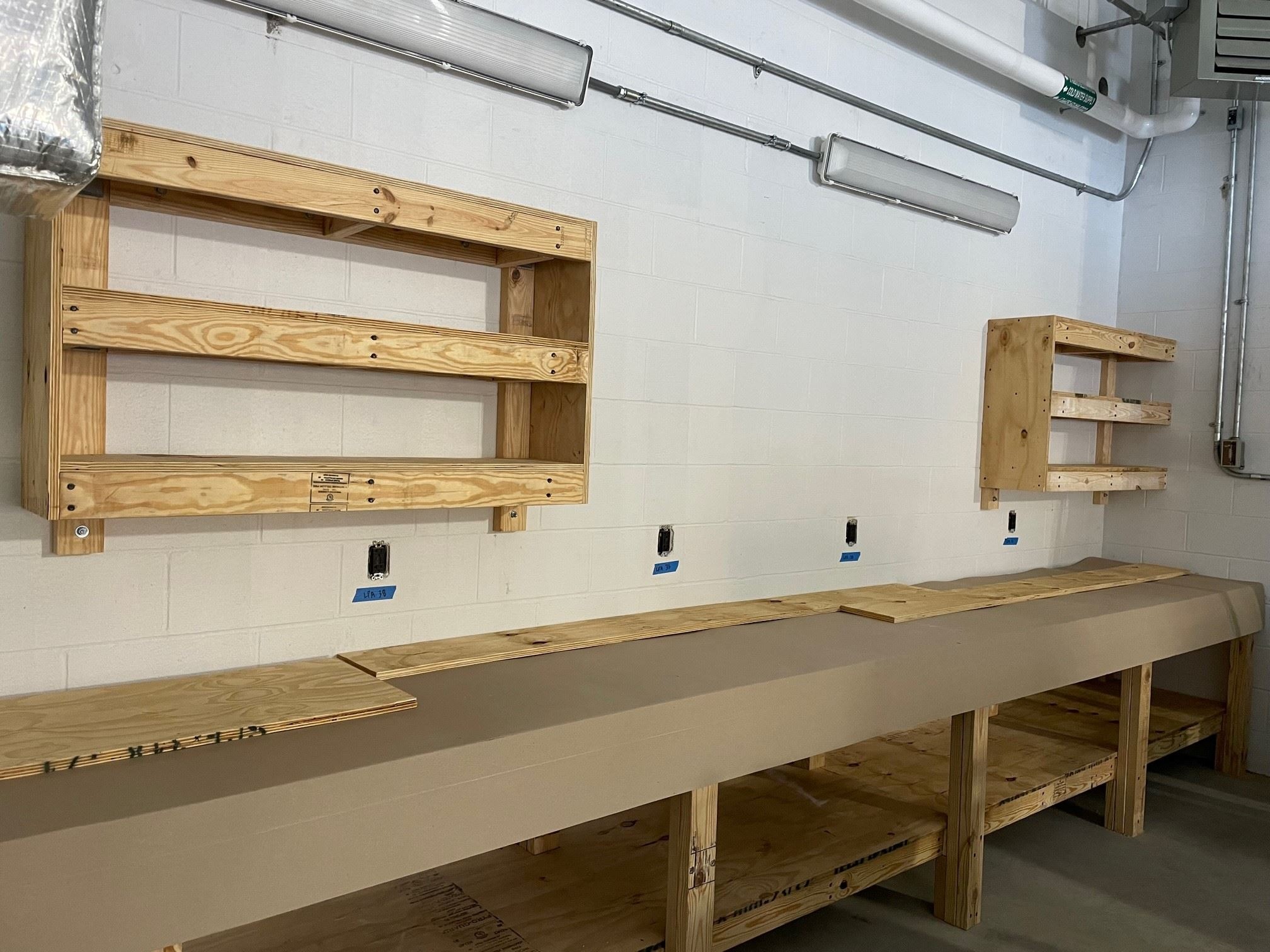 Wooden Benches and Shelves in Garage at the WTP